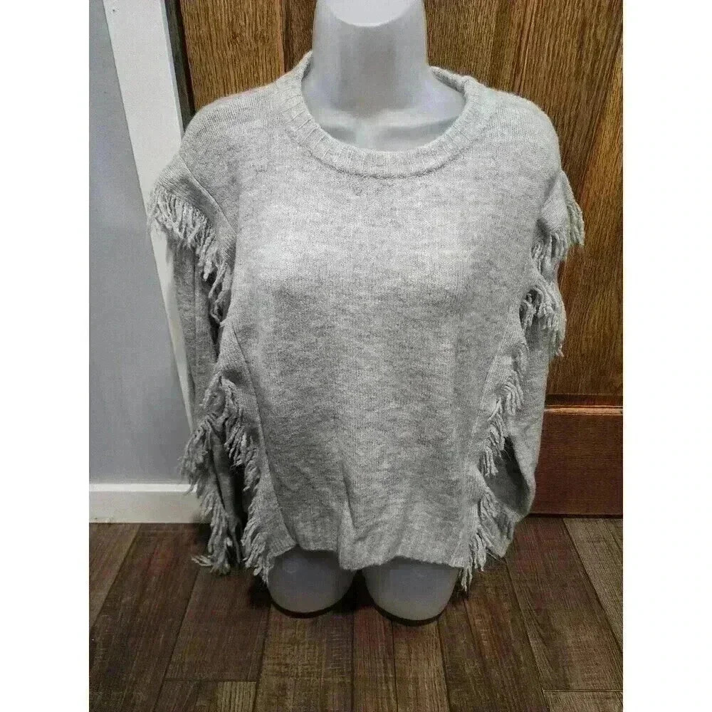Elan Women's Gray Knit Soft Acrylic Blend CrewbNeck Cropped Top Sweater Size M